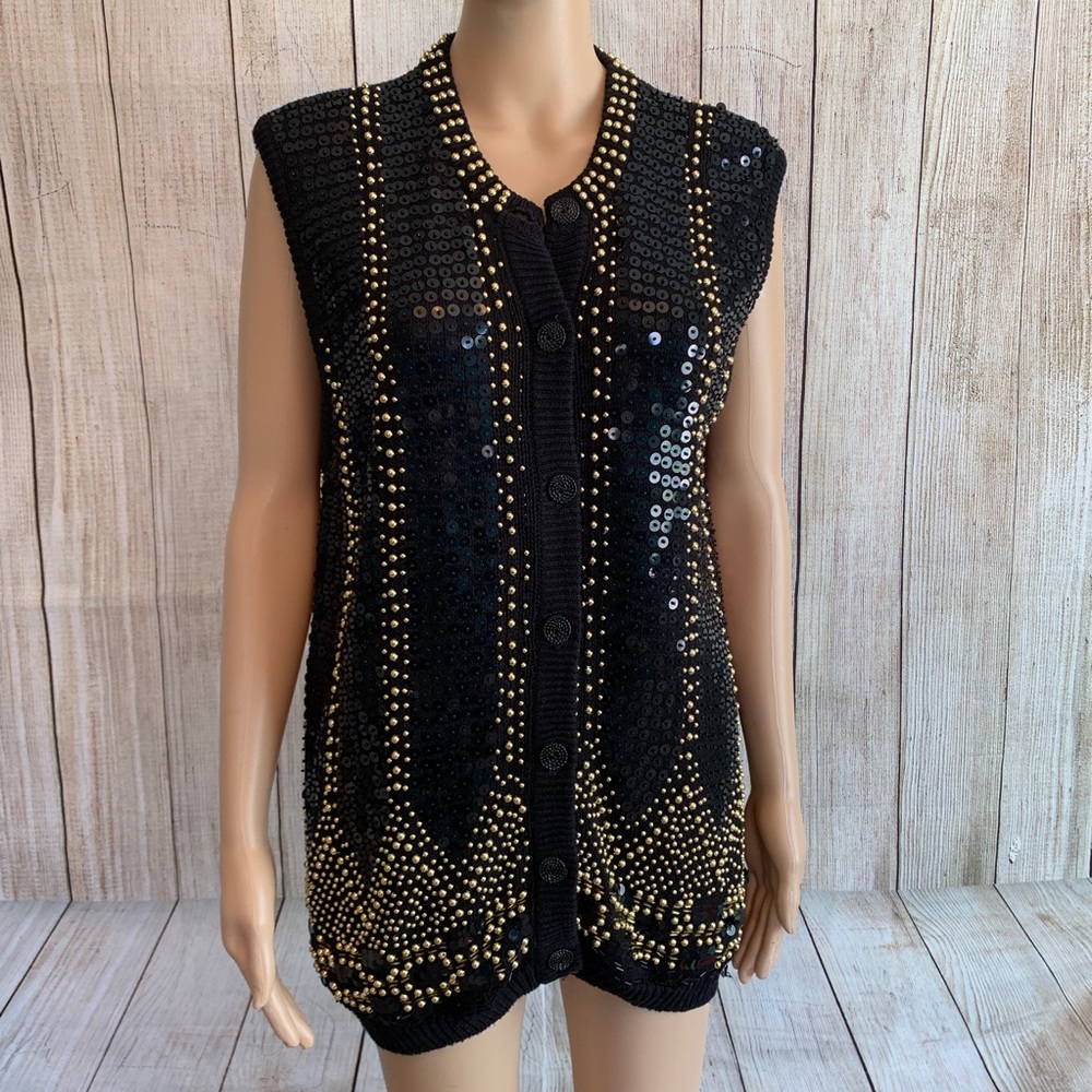 Vintage studded chunky sweater vest fall sweater